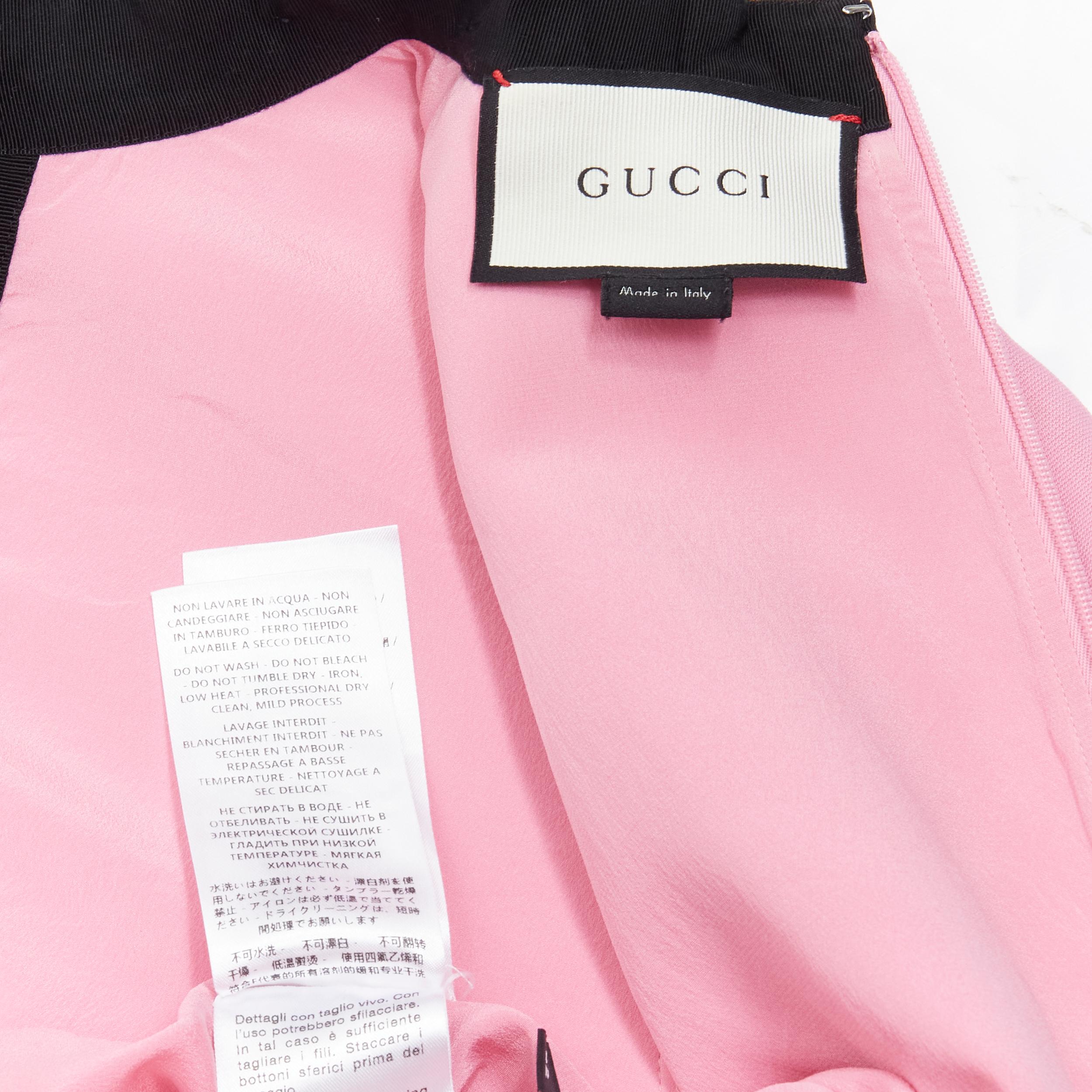 GUCCI pink black pearl crystal buttons bow tie ruffle trim cocktail dress IT42 4