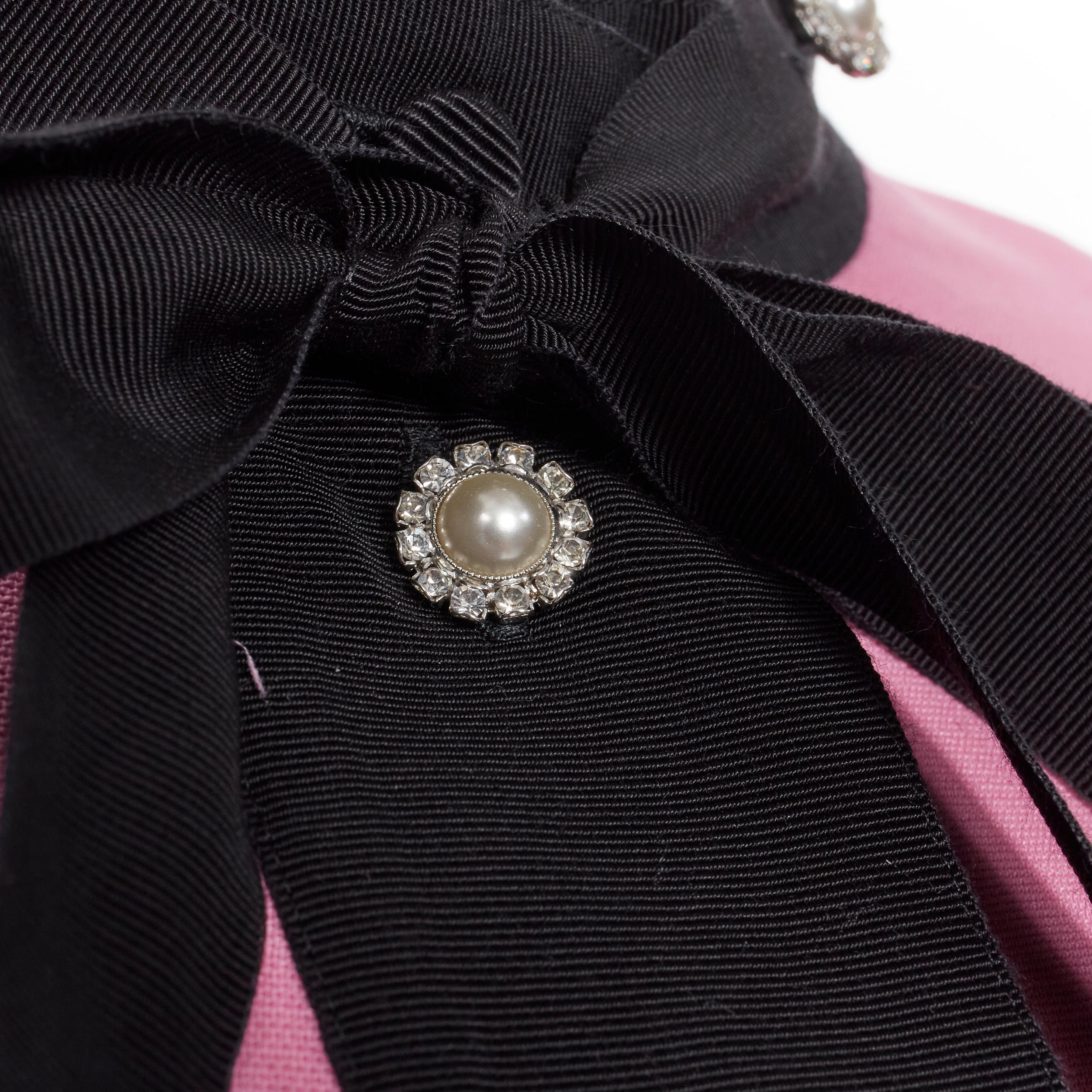 GUCCI pink black pearl crystal buttons bow tie ruffle trim cocktail dress IT42 In Excellent Condition In Hong Kong, NT