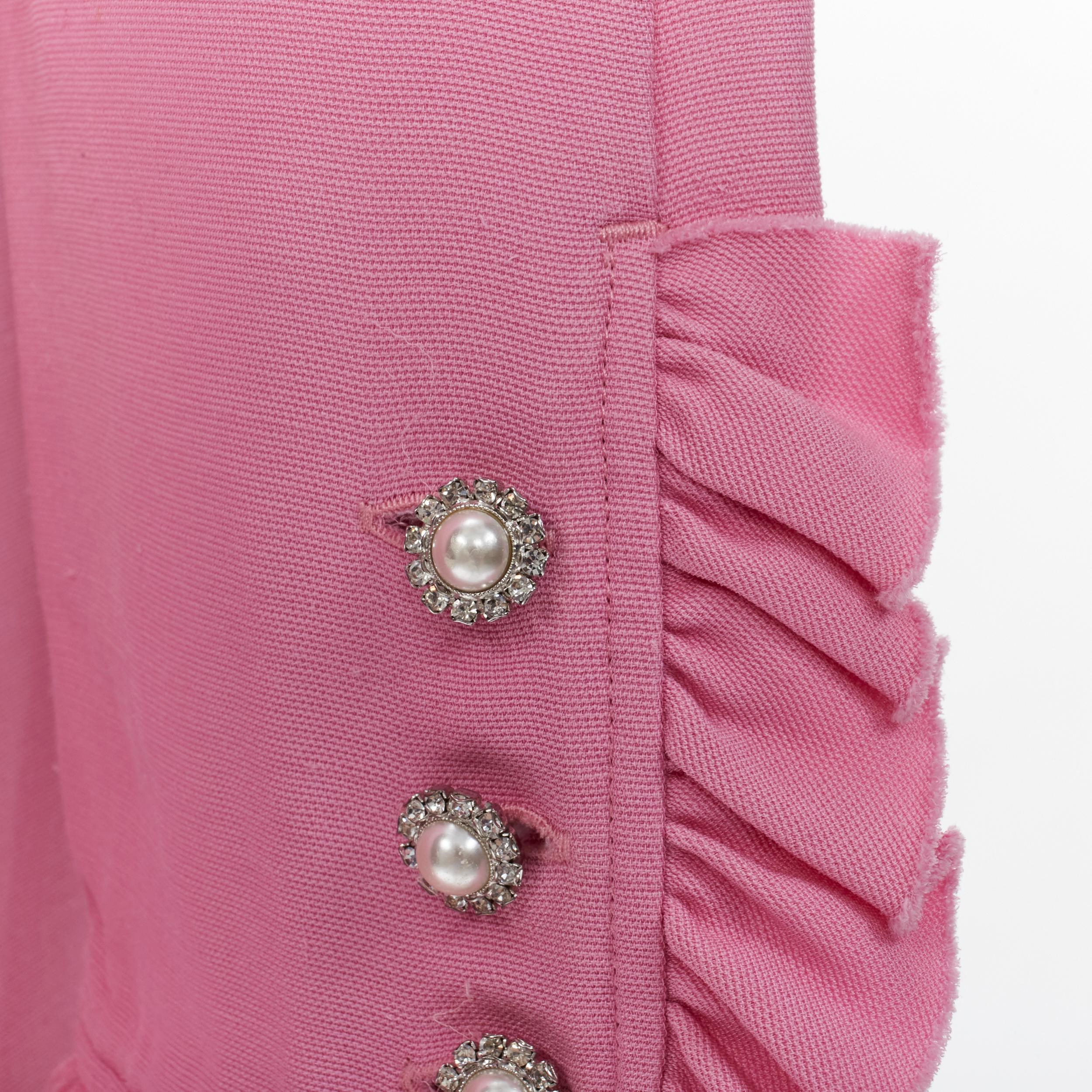 GUCCI pink black pearl crystal buttons bow tie ruffle trim cocktail dress IT42 1
