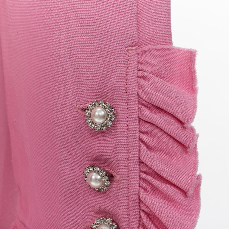 GUCCI pink black pearl crystal buttons bow tie ruffle trim