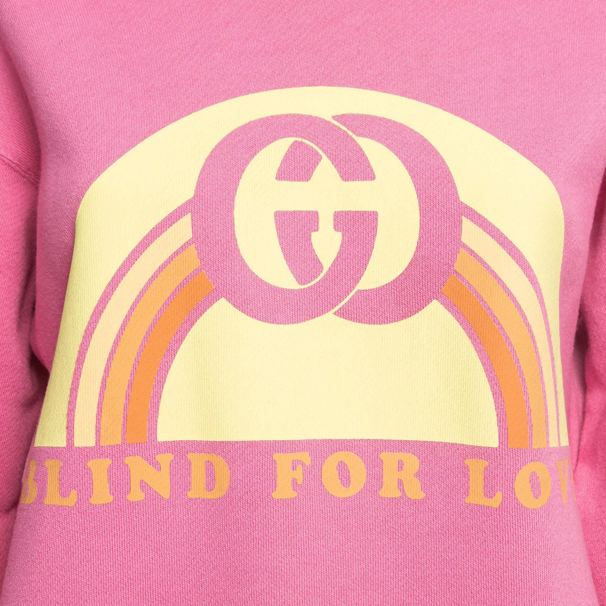 Women's Gucci Pink Blind For Love Print Cotton Knit Sweatshirt XS For Sale
