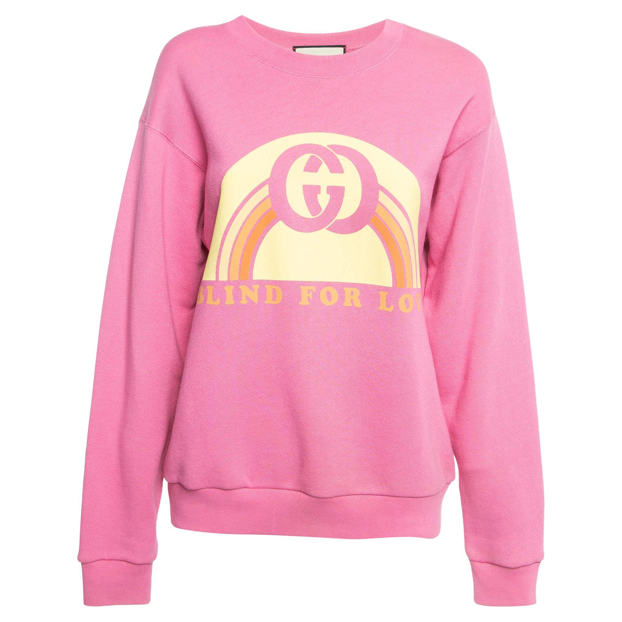 Gucci Pink Blind For Love Print Cotton Knit Sweatshirt XS For Sale