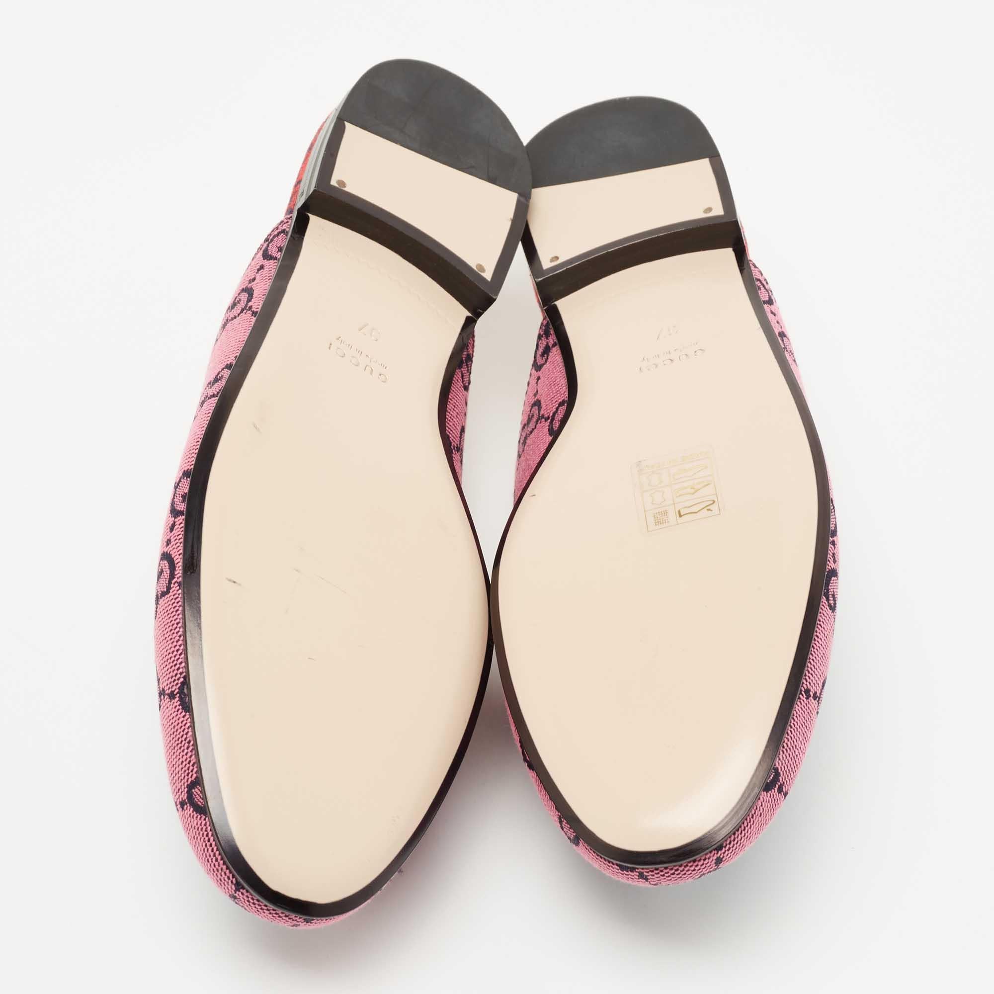 Gucci Pink/Blue GG Canvas Princetown Mules Size 37 1