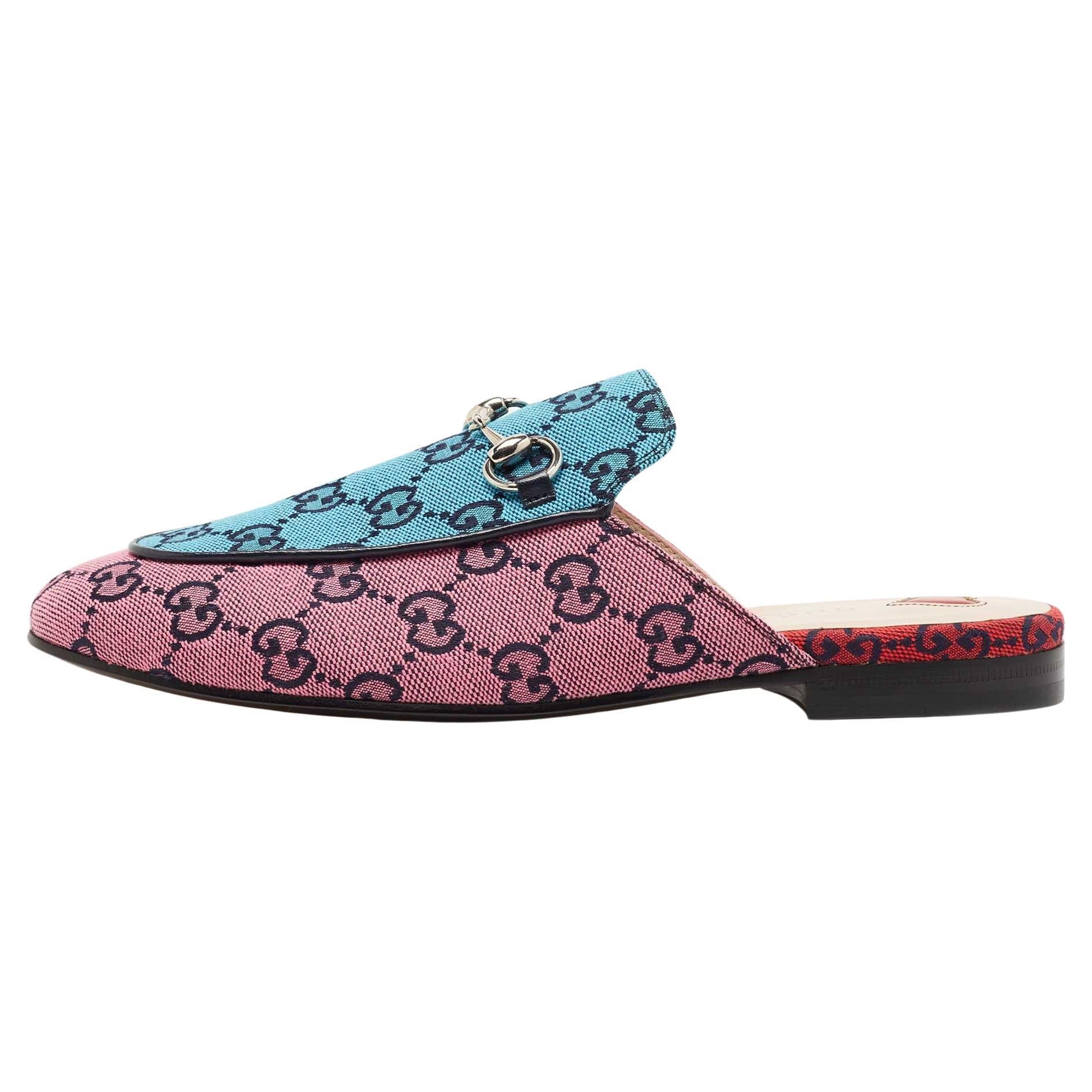 Gucci Pink/Blue GG Canvas Princetown Mules Size 37