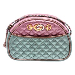 Gucci Pink Blue Metallic Quilted Leather Mini Dome Trapuntata Crossbody Bag