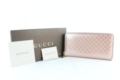 Gucci Pink Blush Rose Taupe Shiny Micro Guccissima Zip Around 12gz1220 Wallet