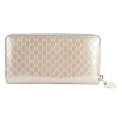 Gucci Pink Blush Rose Taupe Shiny Micro Guccissima Zip Around 12gz1220 Wallet
