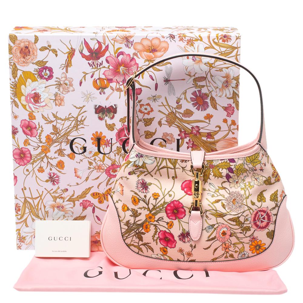 Gucci Pink Botanical Print Canvas and Leather Medium Limited Edition Jackie Hobo 1