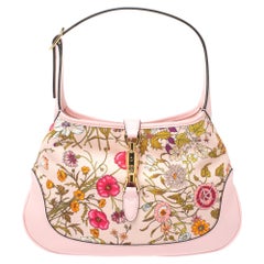 Gucci Pink Botanical Print Canvas and Leather Medium Limited Edition Jackie Hobo