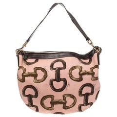 Gucci Pink/Brown Horsebit Canvas and Leather Hobo