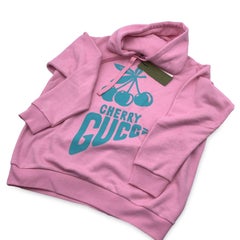 Gucci Pink Cherry Motif Cotton Hoodie Sweatshirt Size M