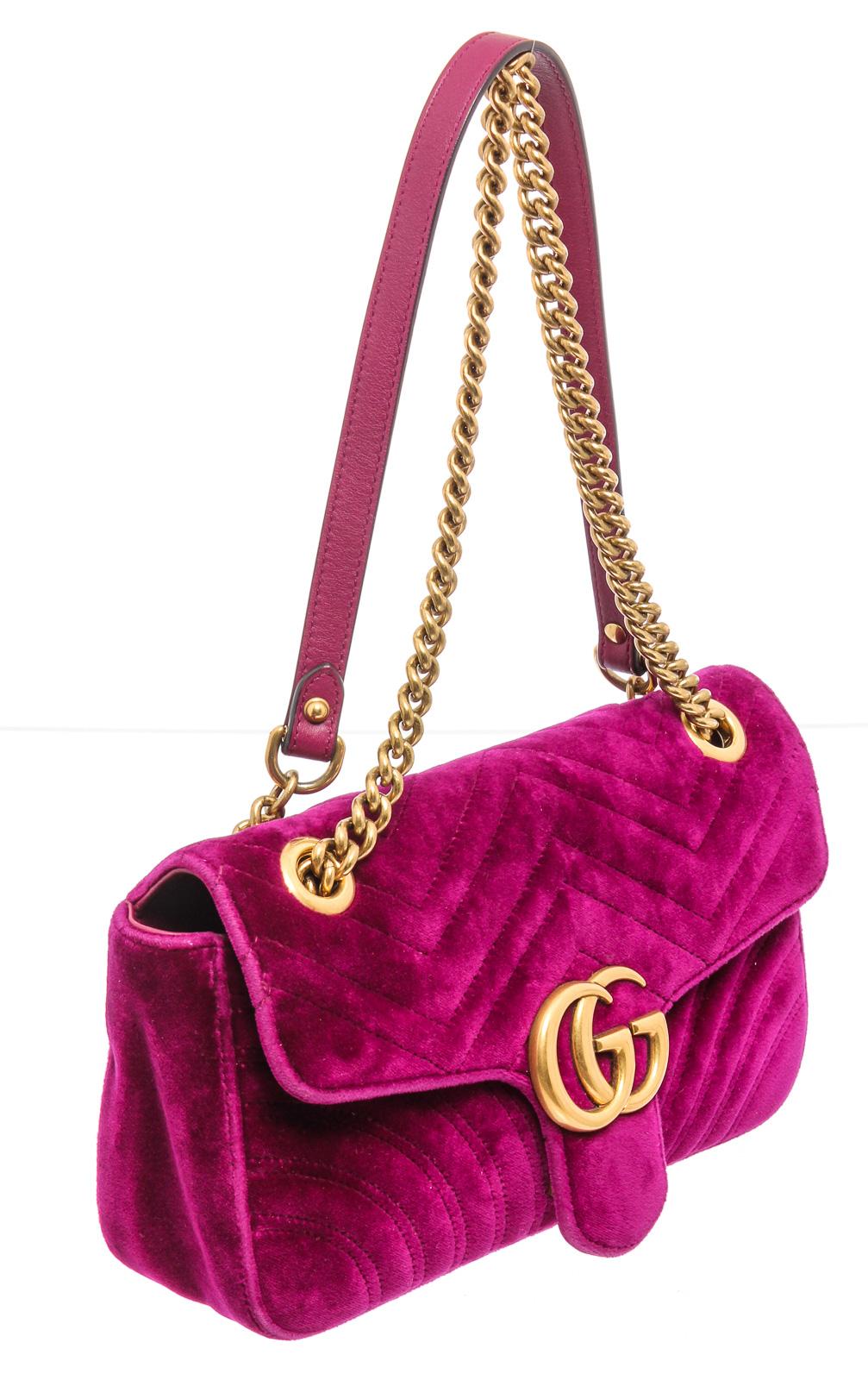 Gucci Pink Chevron Velvet GG Marmont Matelassé Shoulder Bag 1