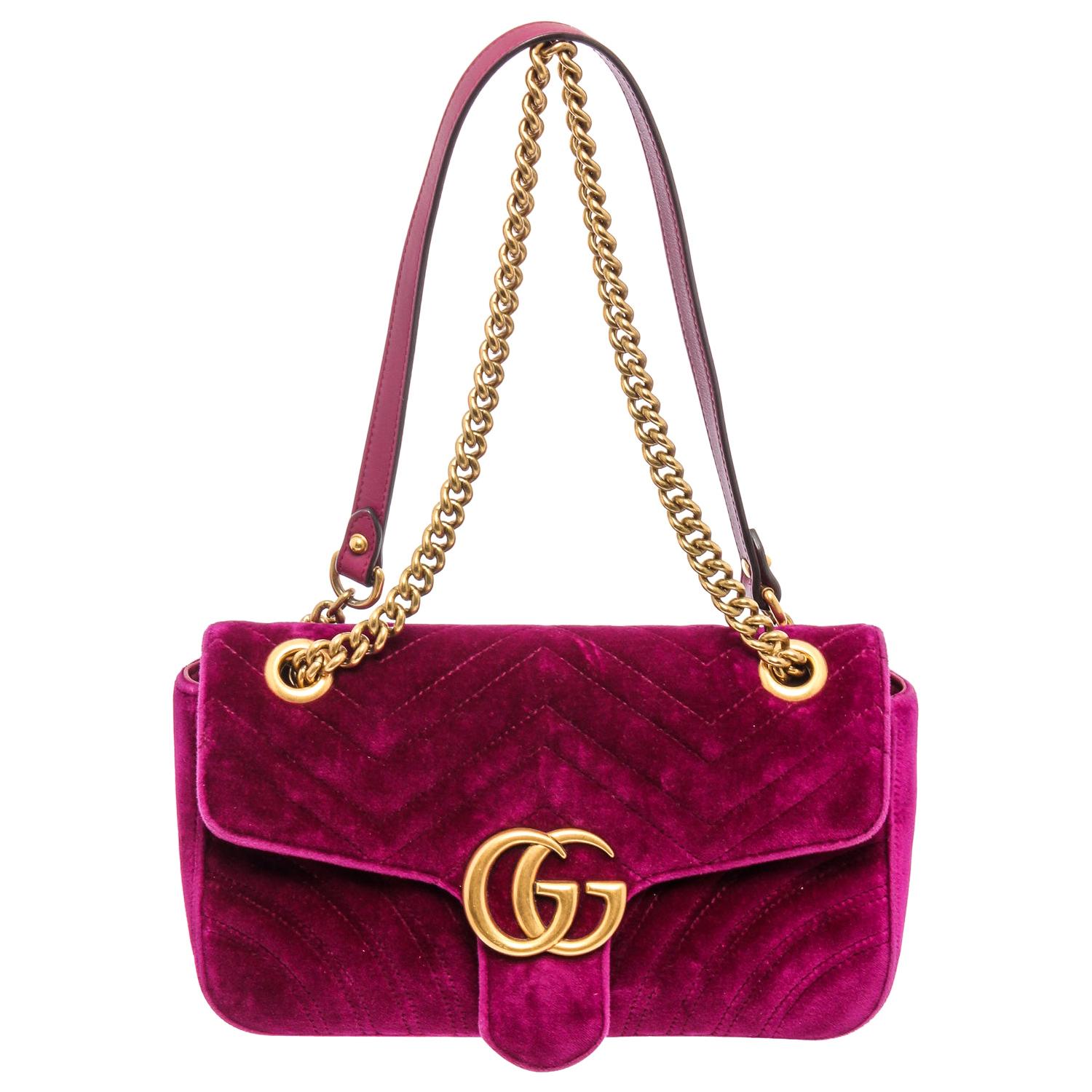 Gucci Pink Chevron Velvet GG Marmont Matelassé Shoulder Bag