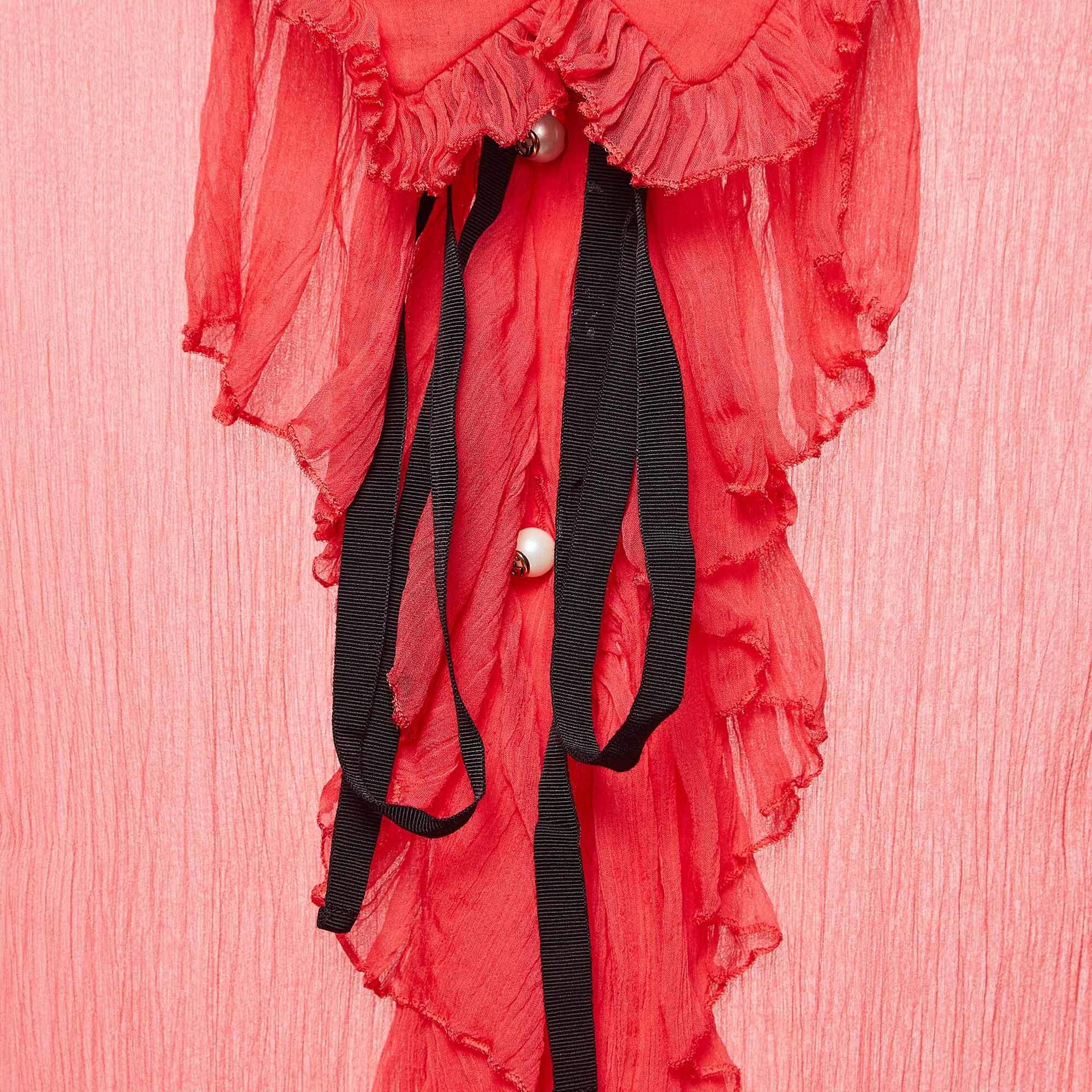 Rosa Gucci - Camicia rosa in chiffon con volant M. in vendita