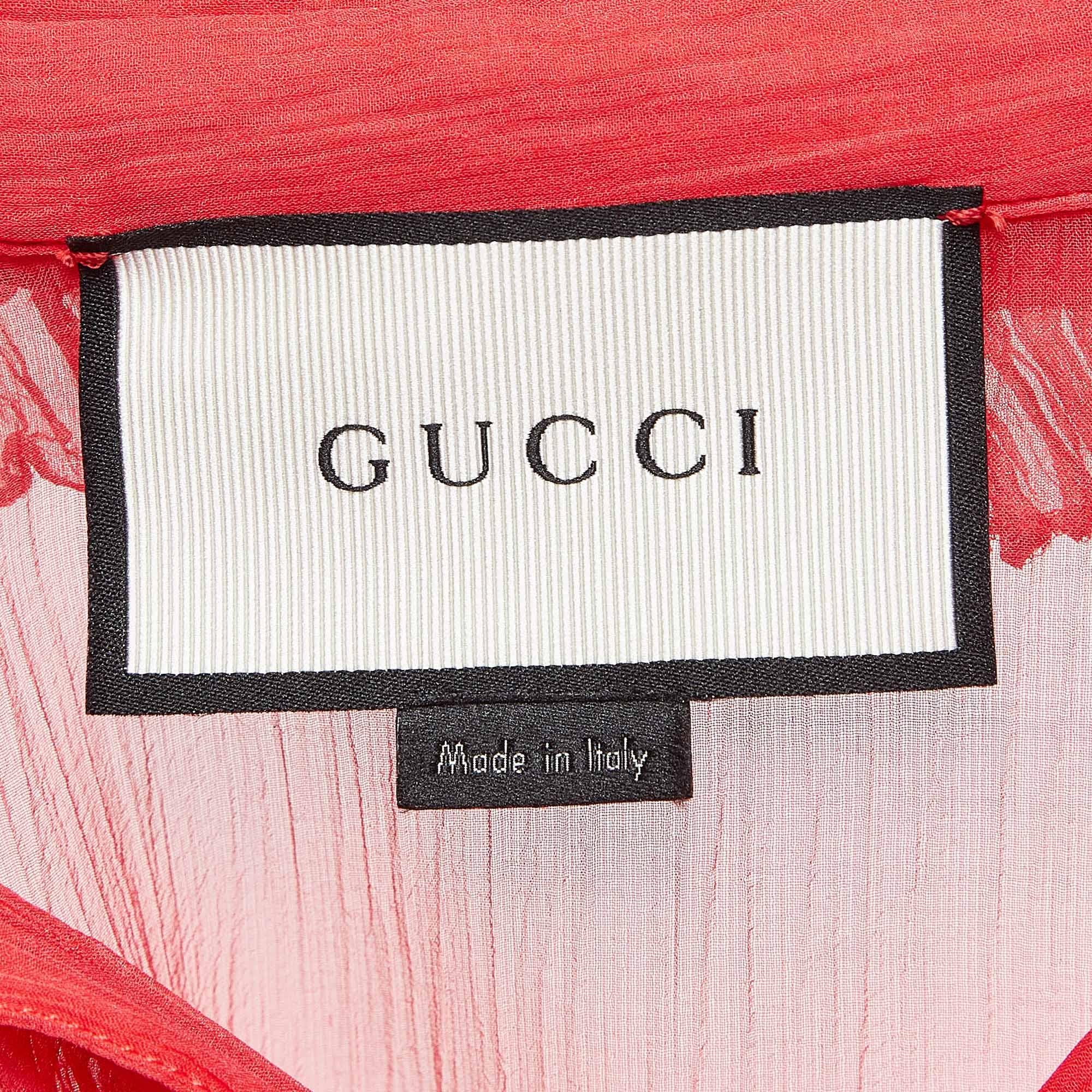 Donna Gucci - Camicia rosa in chiffon con volant M. in vendita