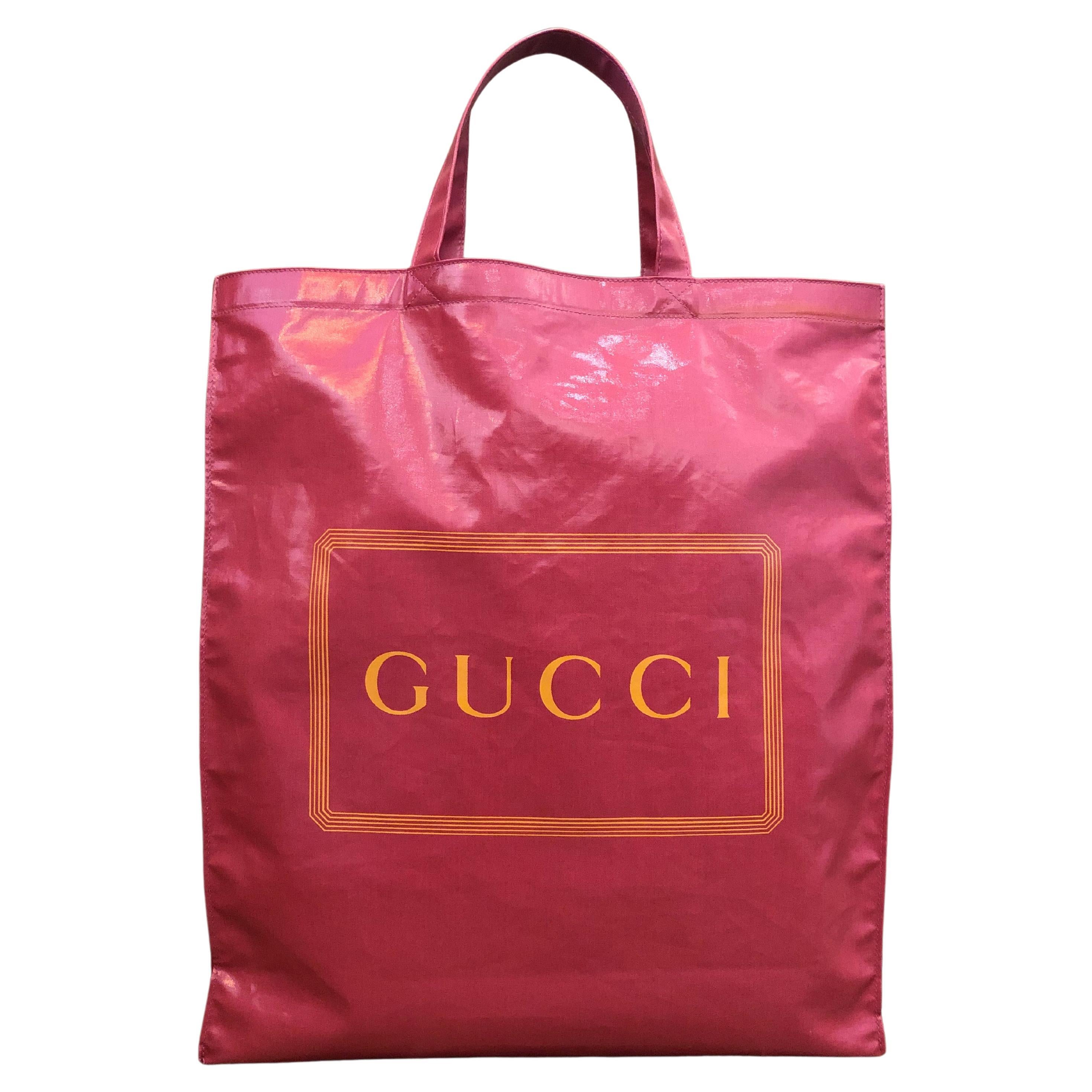 GUCCI Pink Coated Canvas Shopper Tote Bag For Sale