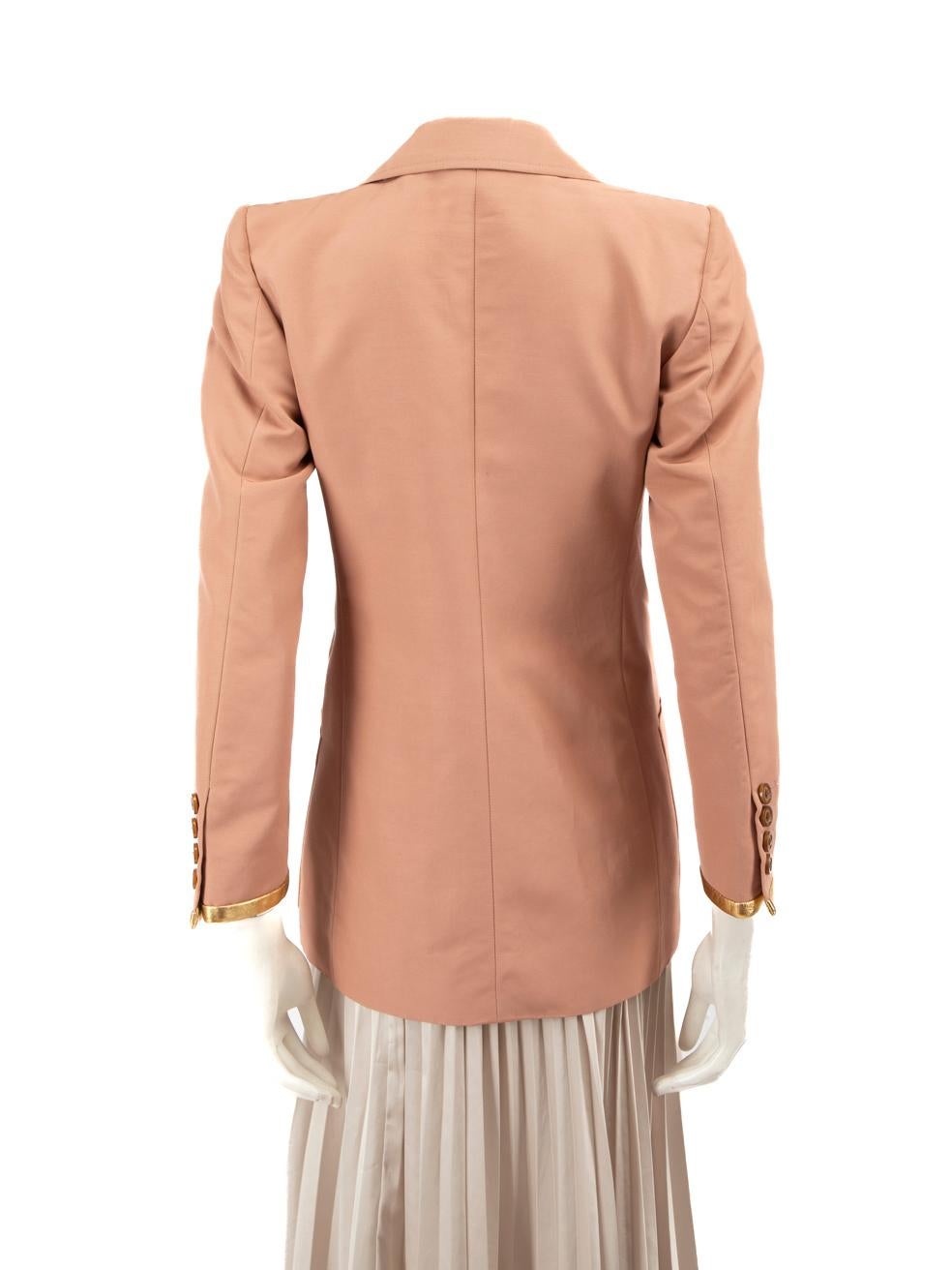Beige Gucci - Blazer rose à revers contrasté et bordé de cuir, taille XS en vente