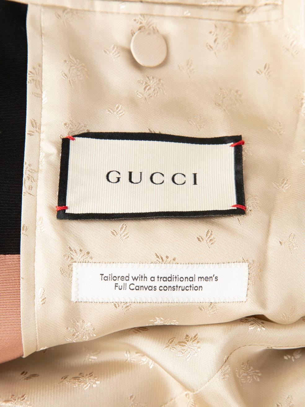 Gucci - Blazer rose à revers contrasté et bordé de cuir, taille XS en vente 2