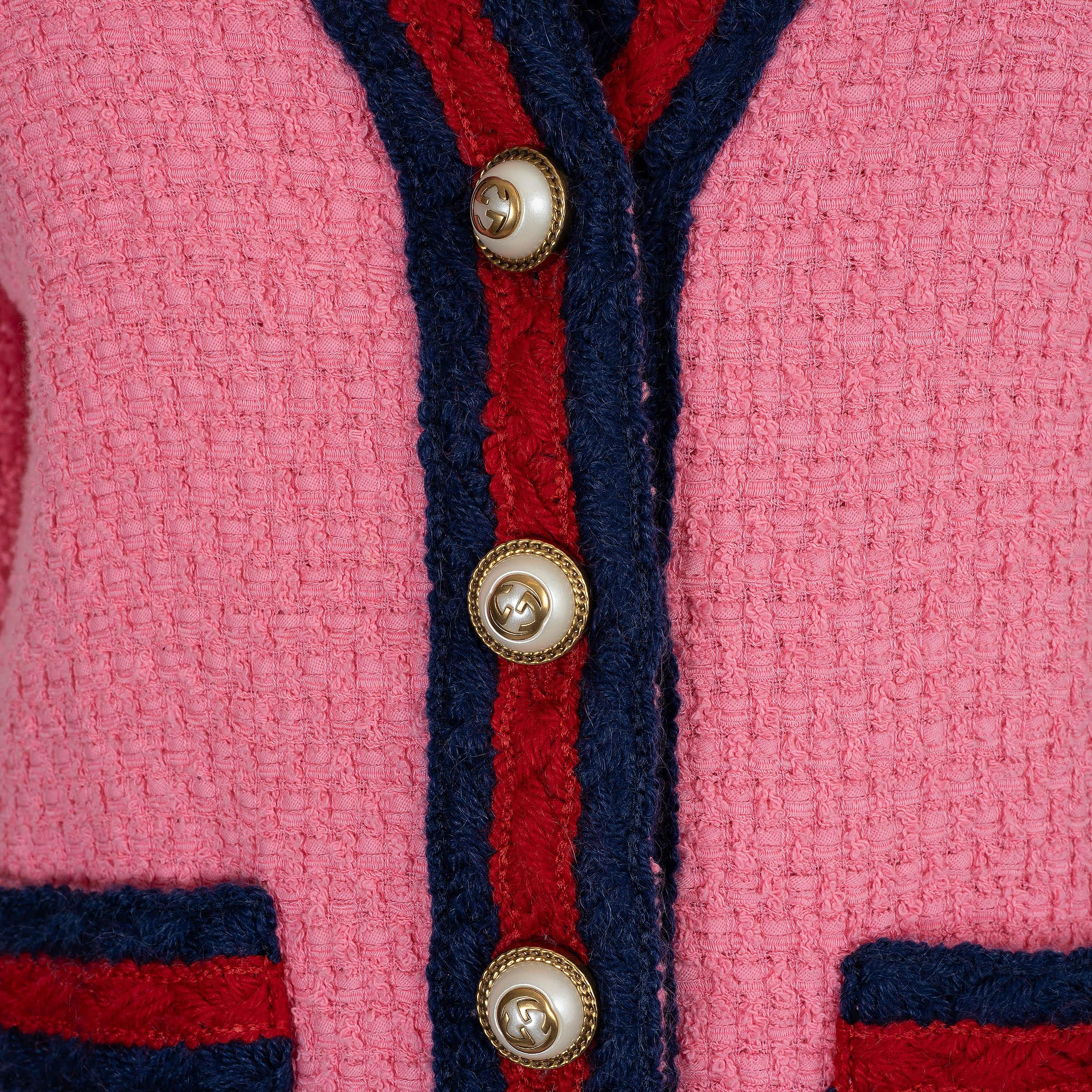 De las mujeres GUCCI algodón rosa 2017 WEB STRIPE TWEED Chaqueta 42 M en venta