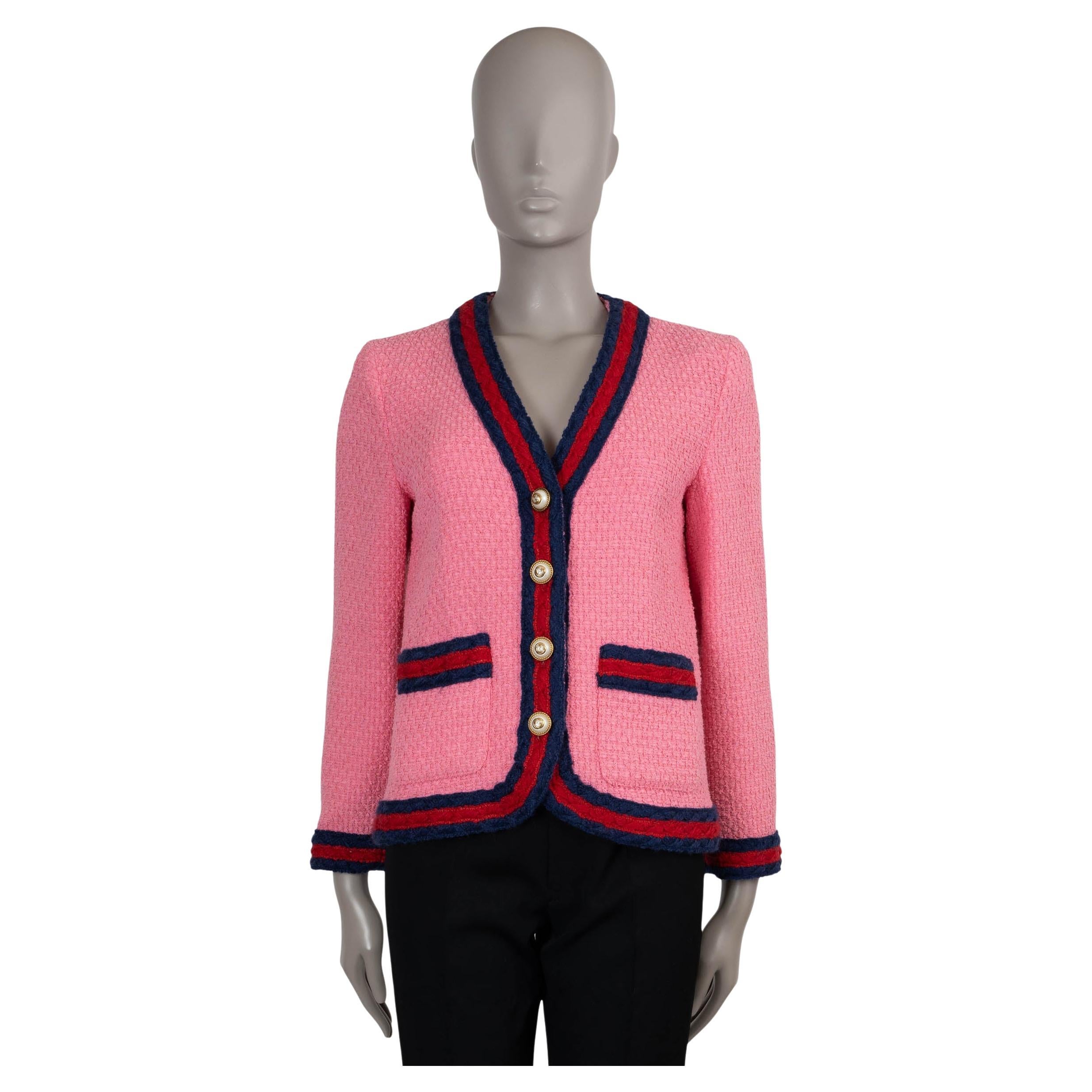 GUCCI rosa Baumwolle 2017 WEB STRIPE TWEED Jacke 42 M
