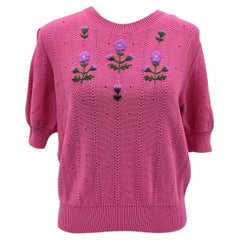 Gucci Mintfarbener Pullover aus Baumwollmischung mit Blumenstickerei in Rosa Größe XL