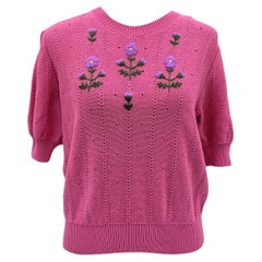 Pull Gucci rose à broderie florale en coton mélangé, taille XL