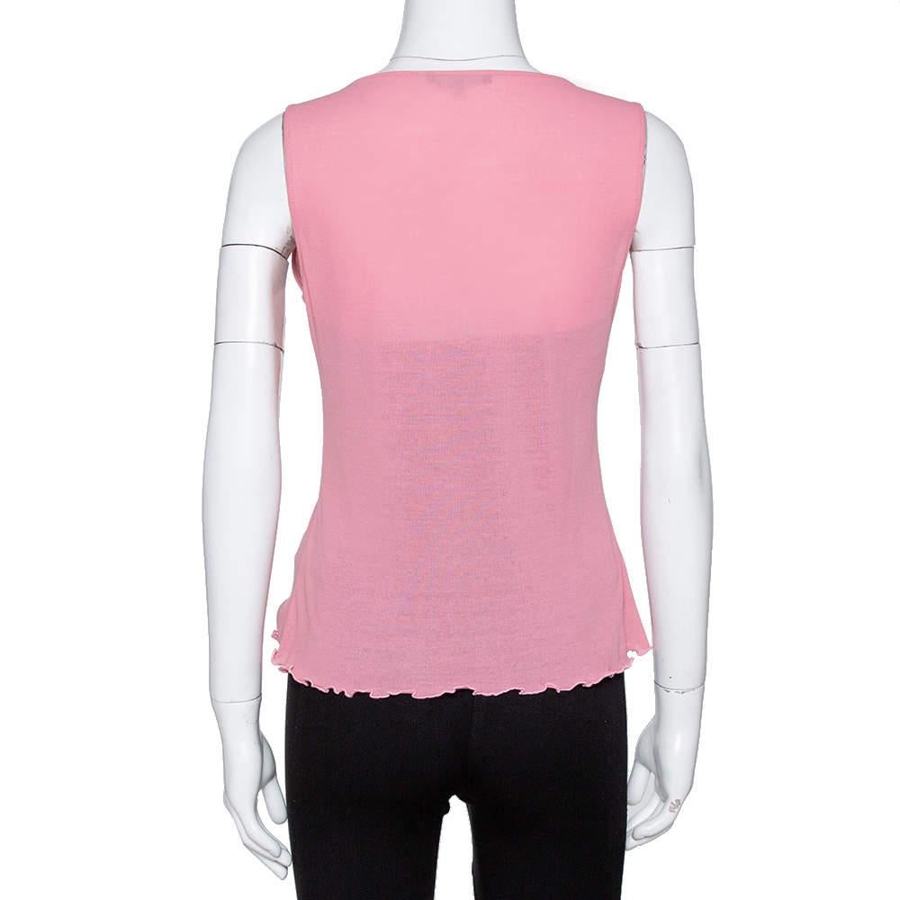 Gucci Pink Cotton Knit Bow Detail Sleeveless Top M In Good Condition In Dubai, Al Qouz 2