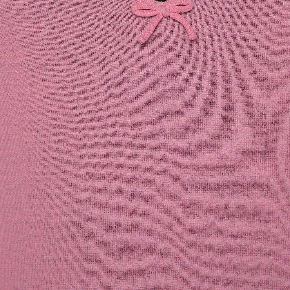 Women's Gucci Pink Cotton Knit Bow Detail Sleeveless Top M