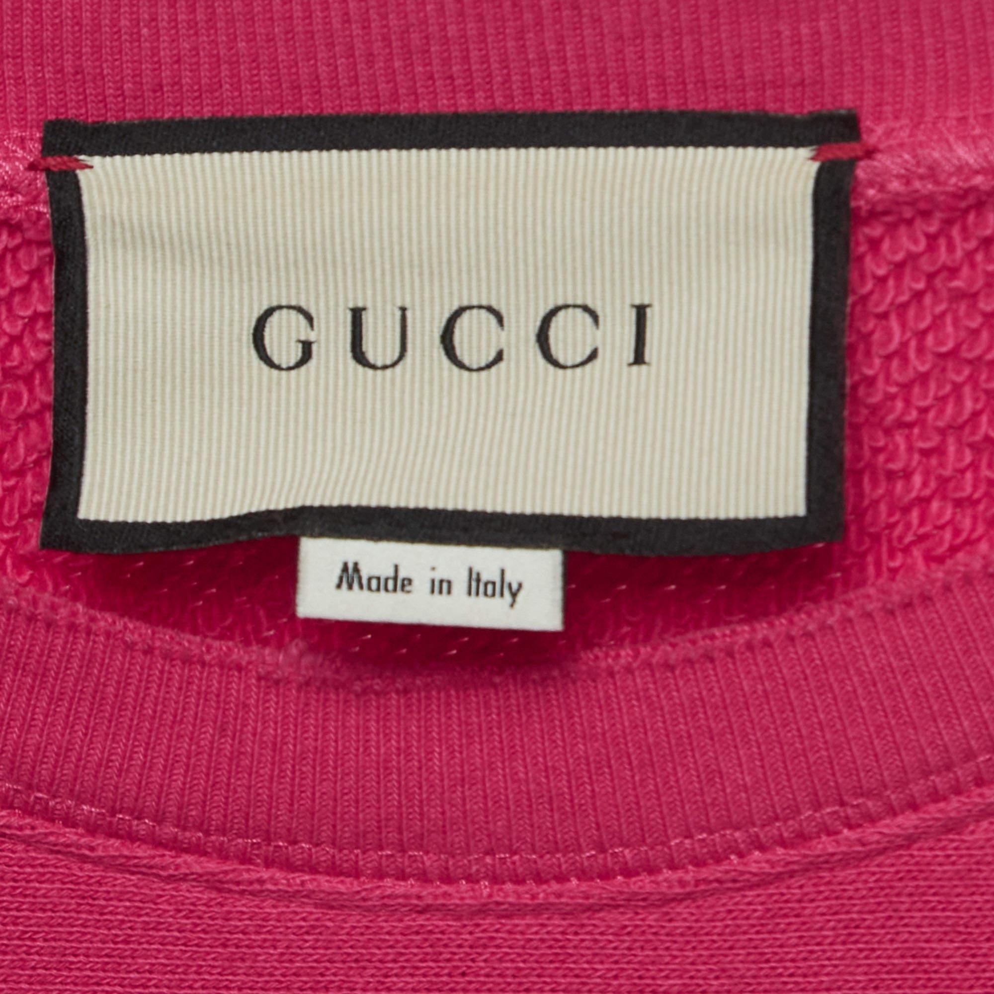 Women's Gucci Pink Cotton Knit Embroidered Teddy Sweatshirt M For Sale
