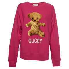Gucci Pink Cotton Knit Embroidered Teddy Sweatshirt M