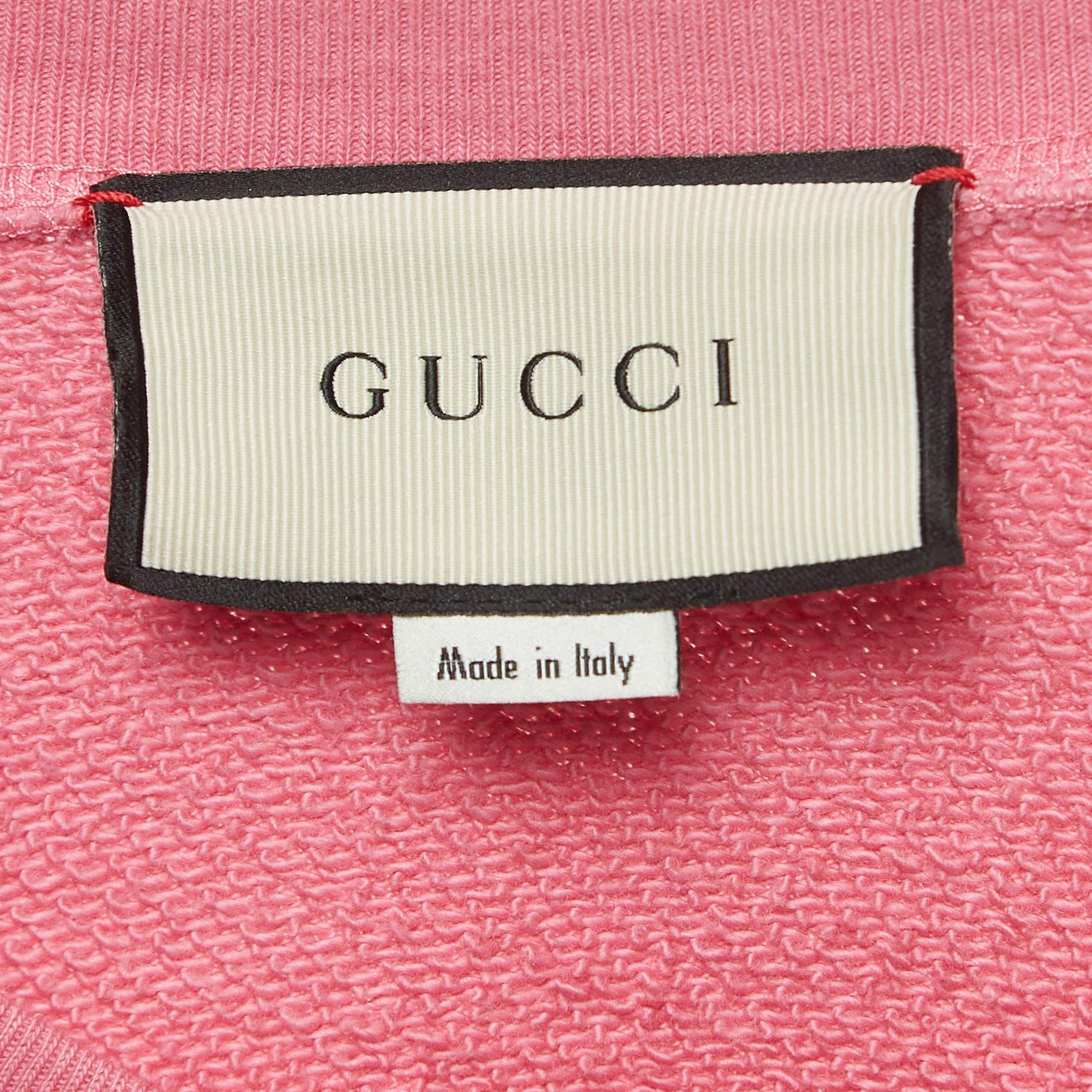 Gucci Pink Cotton Knit Mystic Cat Sweater M In Good Condition For Sale In Dubai, Al Qouz 2