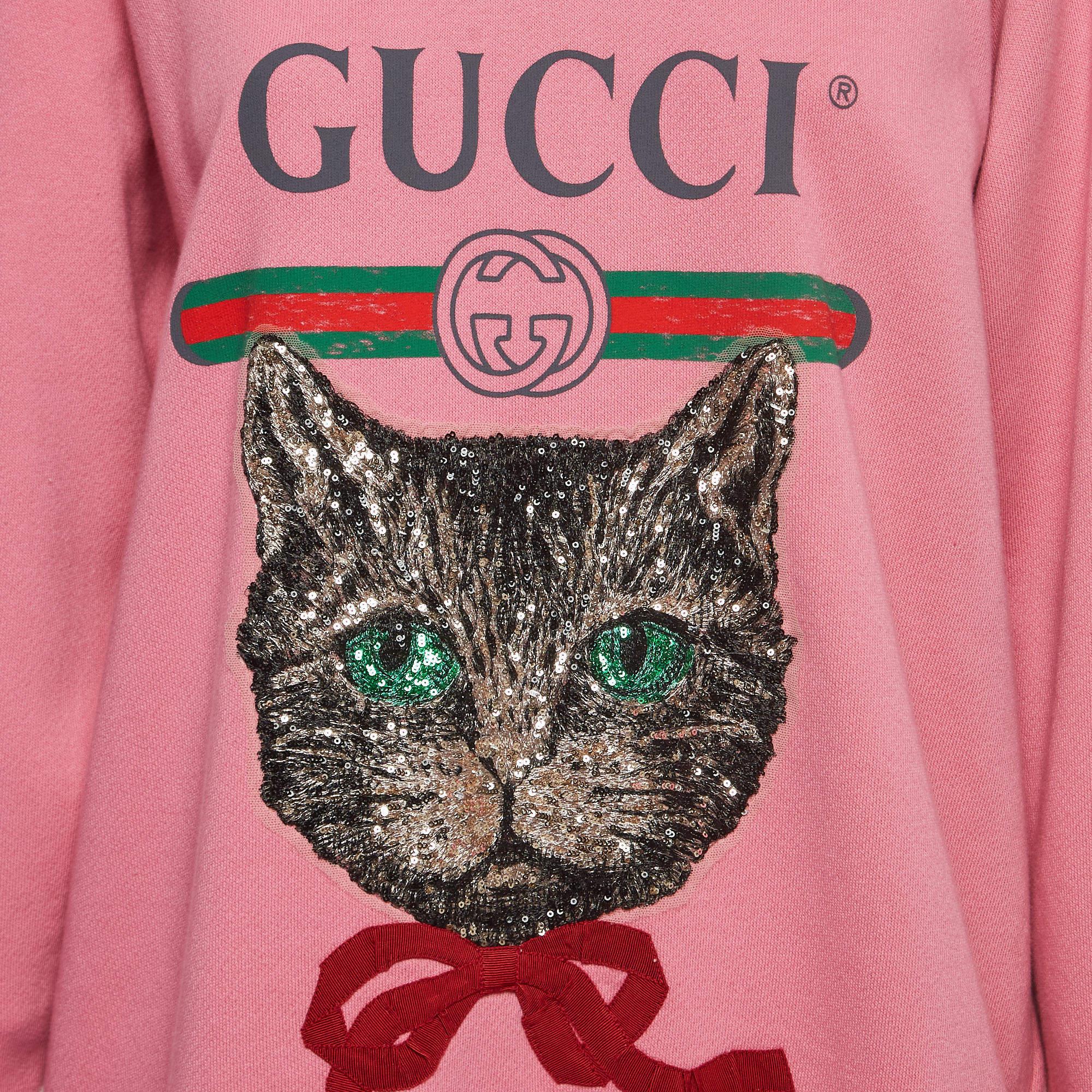 Women's Gucci Pink Cotton Knit Mystic Cat Sweater M For Sale