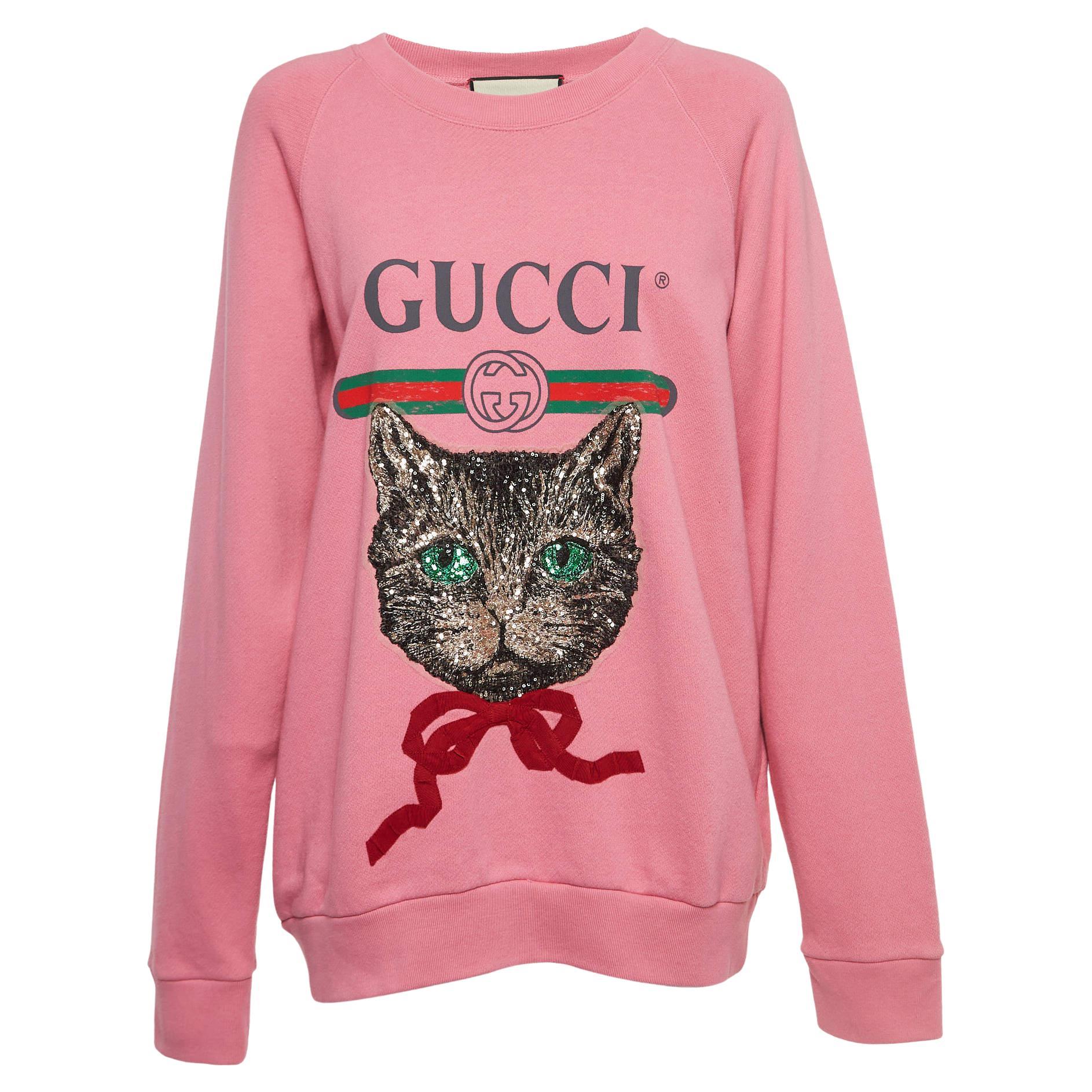 Gucci Pink Cotton Knit Mystic Cat Sweater M For Sale