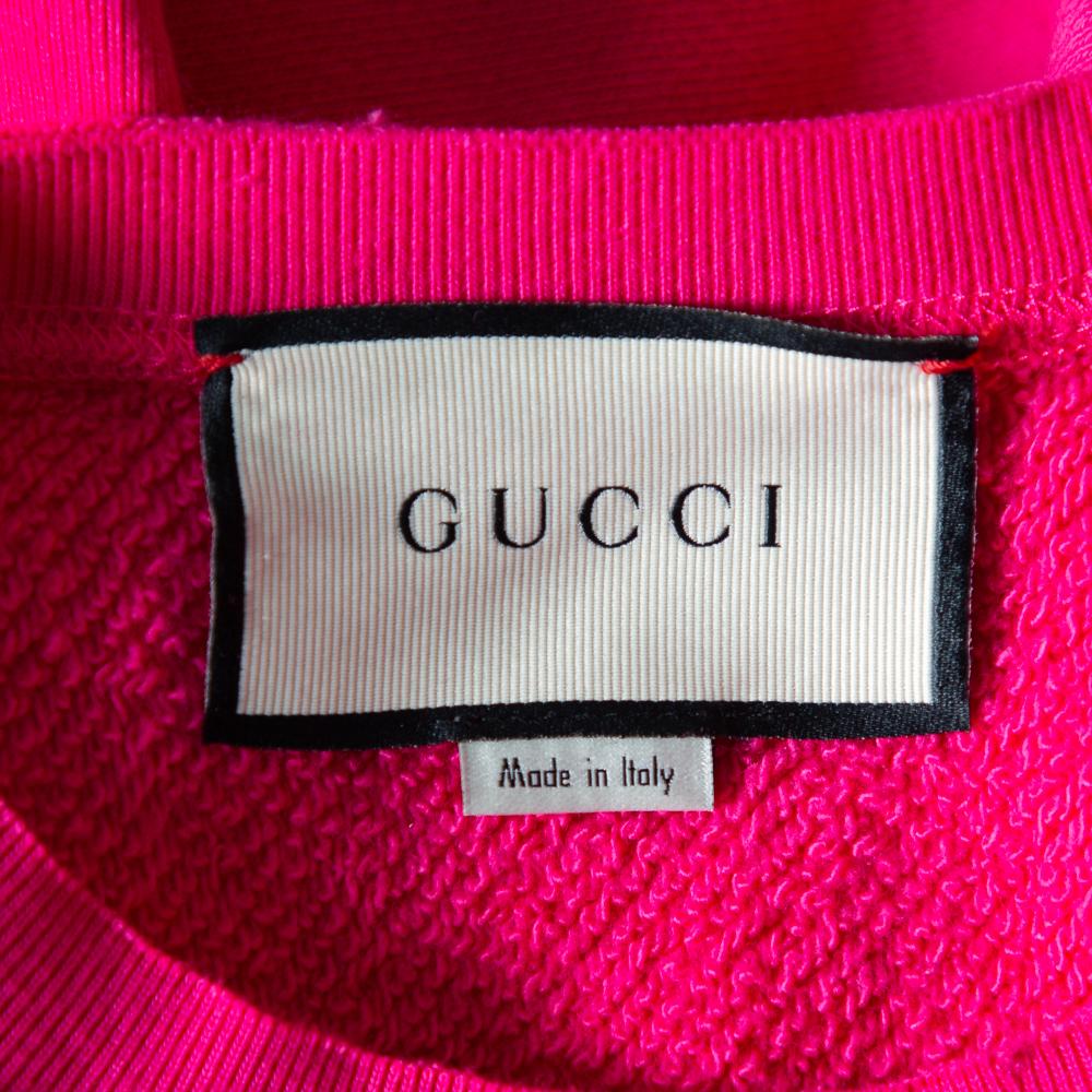 Gucci Pink Cotton Teddy Bear Applique Crewneck Sweatshirt S In Good Condition In Dubai, Al Qouz 2