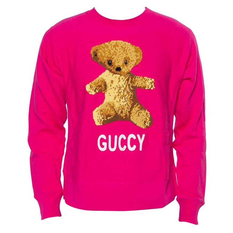 Gucci Pink Cotton Teddy Bear Applique Crewneck Sweatshirt S at 1stDibs