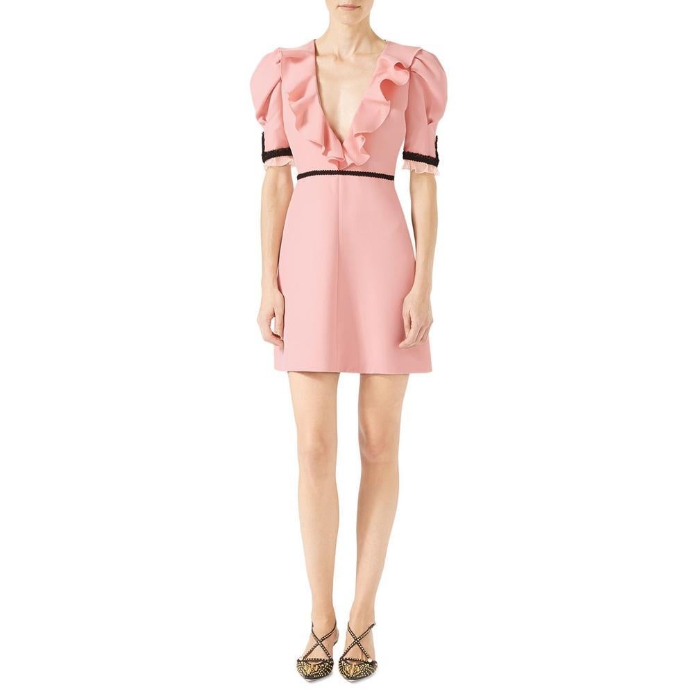 Orange GUCCI Pink Crepe Silk Wool Cocktail Dress sz IT40 US 2-4 For Sale