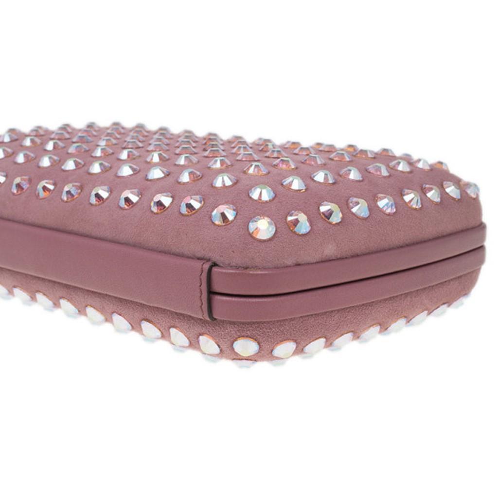 Gucci Pink Crystal Studs Suede Broadway Clutch 5