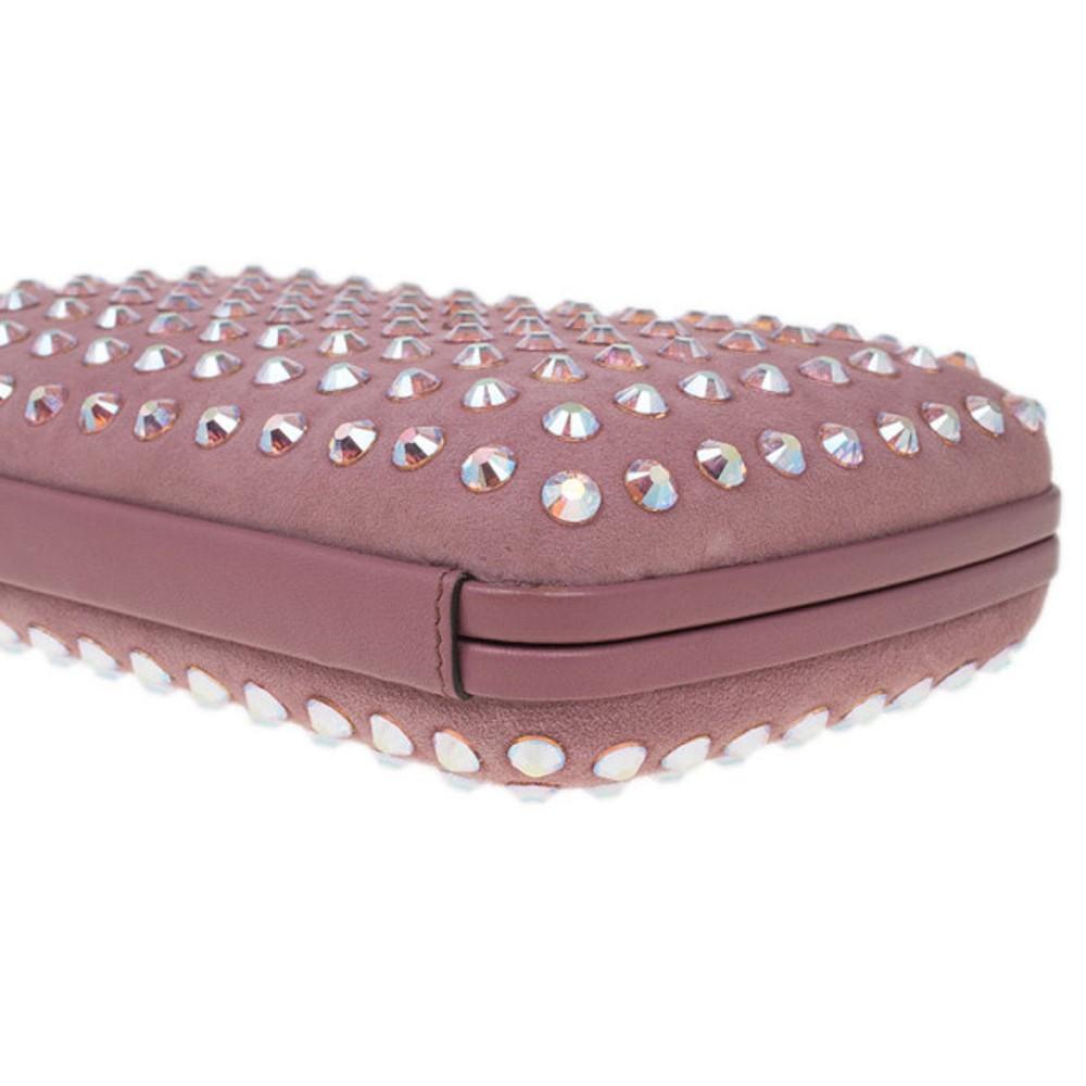 Gucci Pink Crystal Studs Suede Broadway Clutch 6