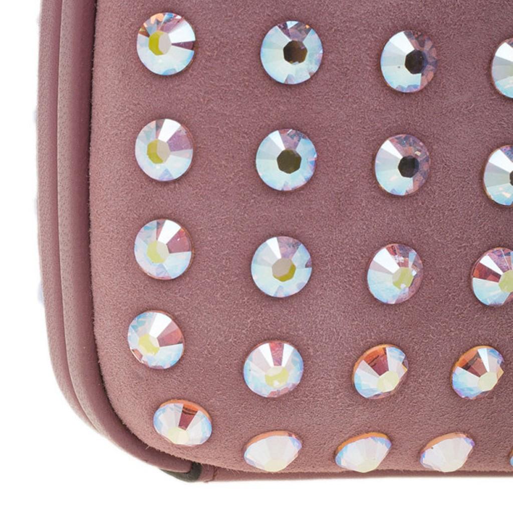 Gucci Pink Crystal Studs Suede Broadway Clutch 7
