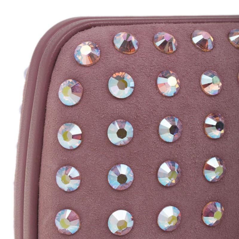 Women's Gucci Pink Crystal Studs Suede Broadway Clutch