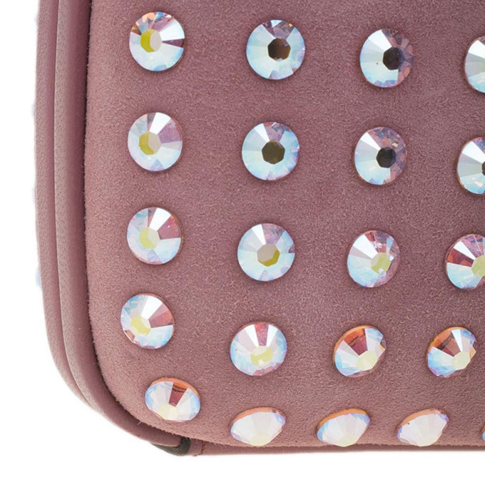 Gucci Pink Crystal Studs Suede Broadway Clutch 2