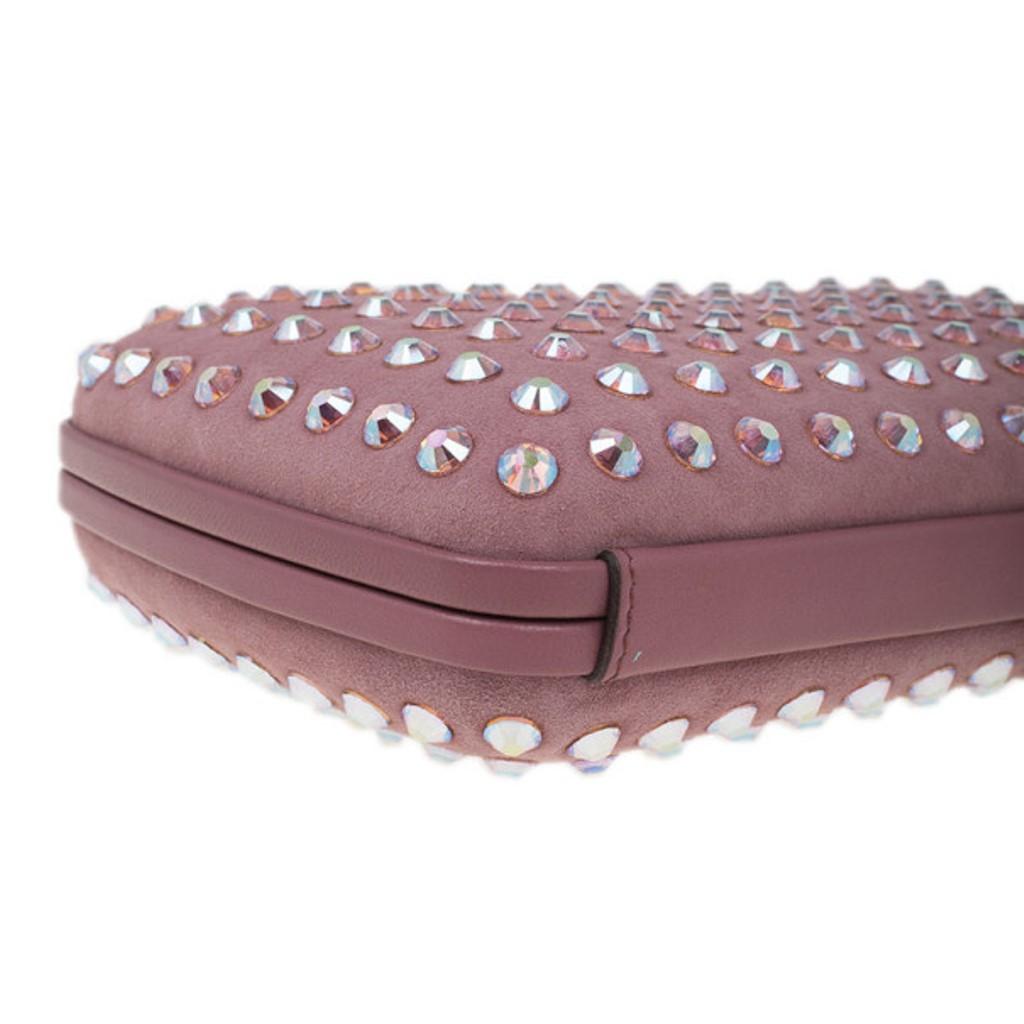 Gucci Pink Crystal Studs Suede Broadway Clutch 3