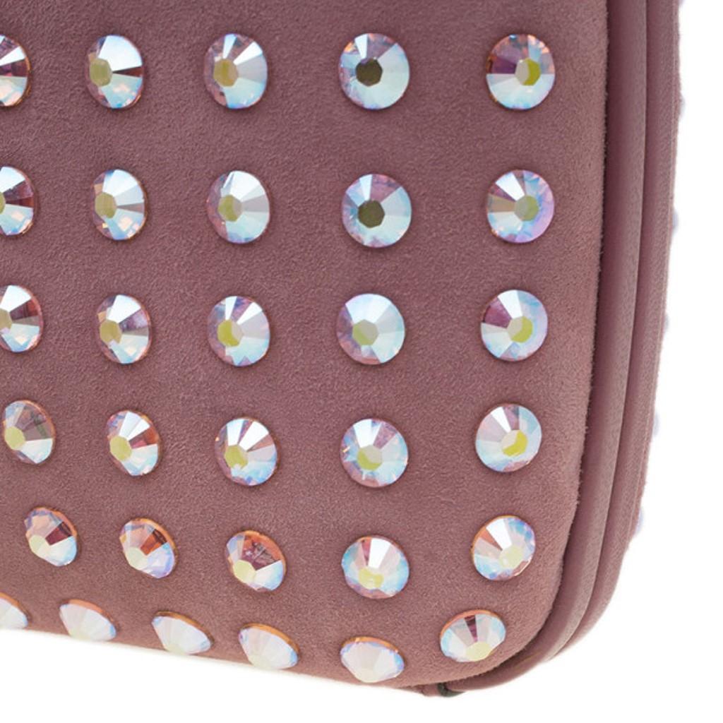 Gucci Pink Crystal Studs Suede Broadway Clutch 4
