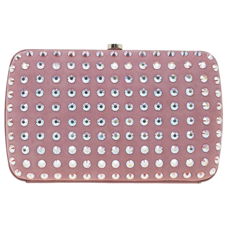 Gucci Pink Crystal Studs Suede Broadway Clutch at 1stDibs