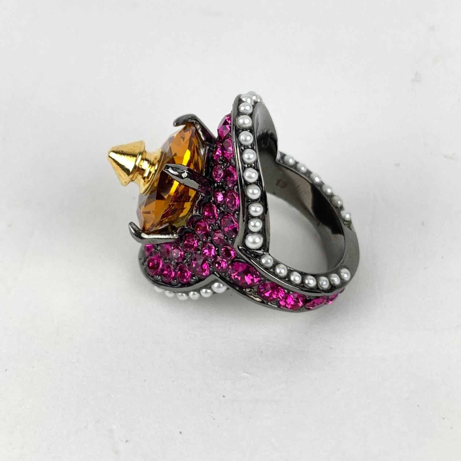 Brilliant Cut Gucci Pink Embellished Crystal Pearl Spike Ring Size 13 Never Worn