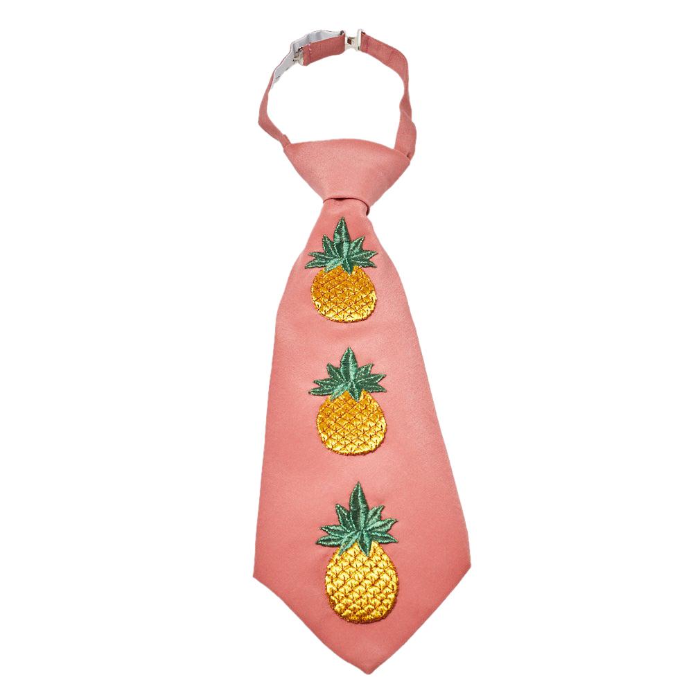 Gucci Pink Embroidered Pineapple Detail Silk Tie