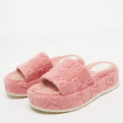Gucci Pink Fabric GG Platform Slides Size 38