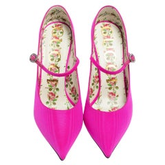 Gucci Pink Fabric Virginia Mary Jane Pumps Size 38.5