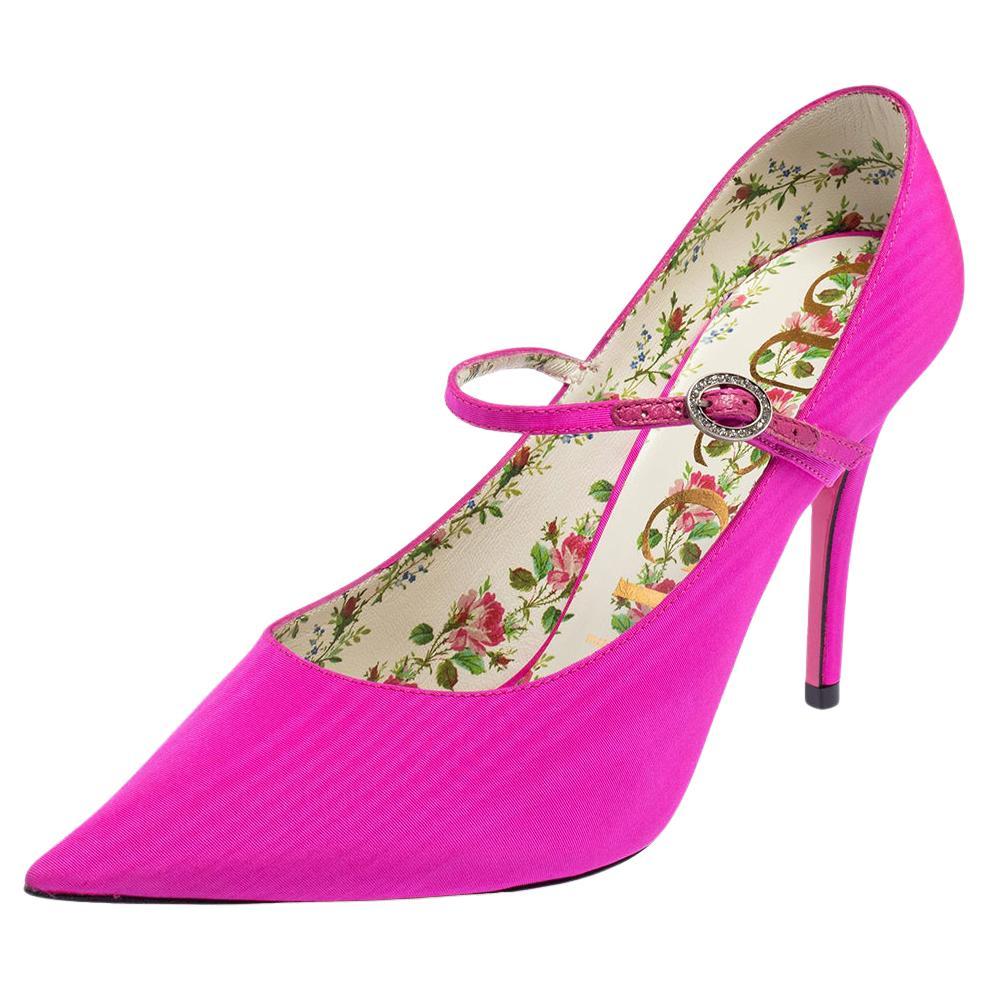 Gucci Pink Fabric Virginia Mary Jane Pumps Size 38.5 at 1stDibs