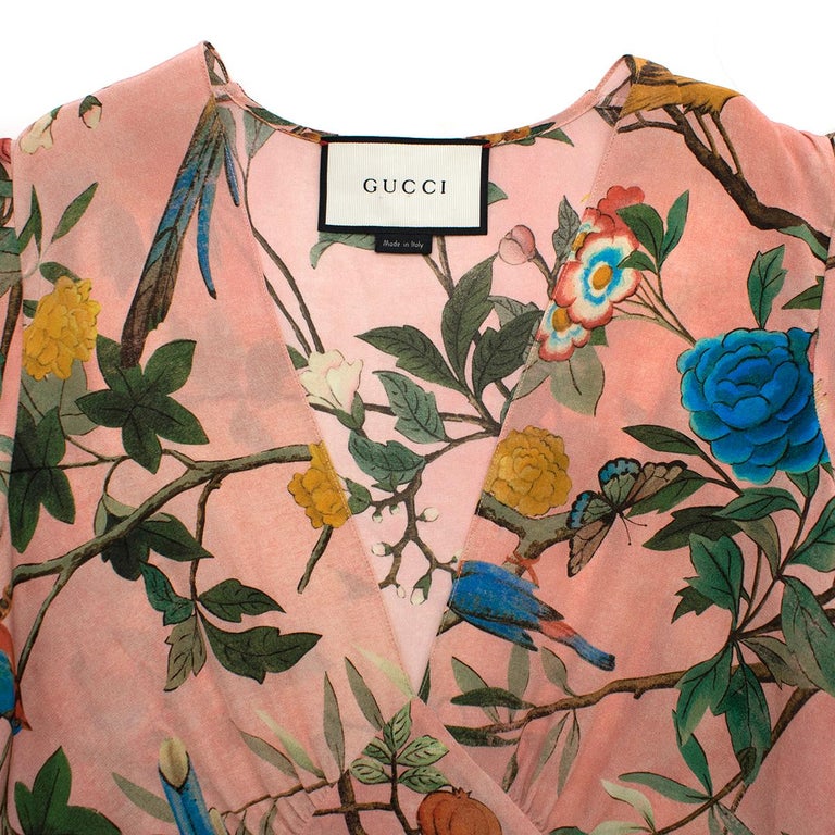 open lace back dress Gucci Pink Swan Print Dress with Bows on the Front – Runway Catalog main image 1